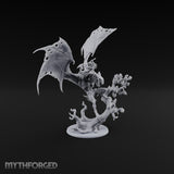 Ragged Wings, Regal Seat Vampire Female Lord on Winged Bat Mount with Axe
