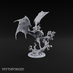 Ragged Wings, Regal Seat Vampire Female Lord on Winged Bat Mount with Axe