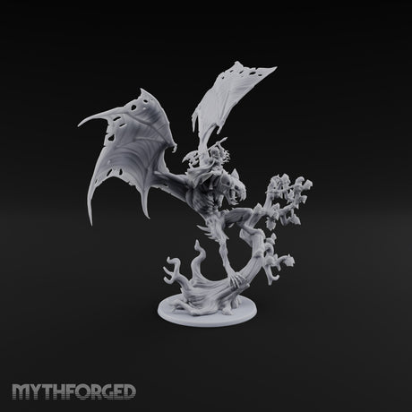 Ragged Wings, Regal Seat Vampire Female Lord on Winged Bat Mount with Axe
