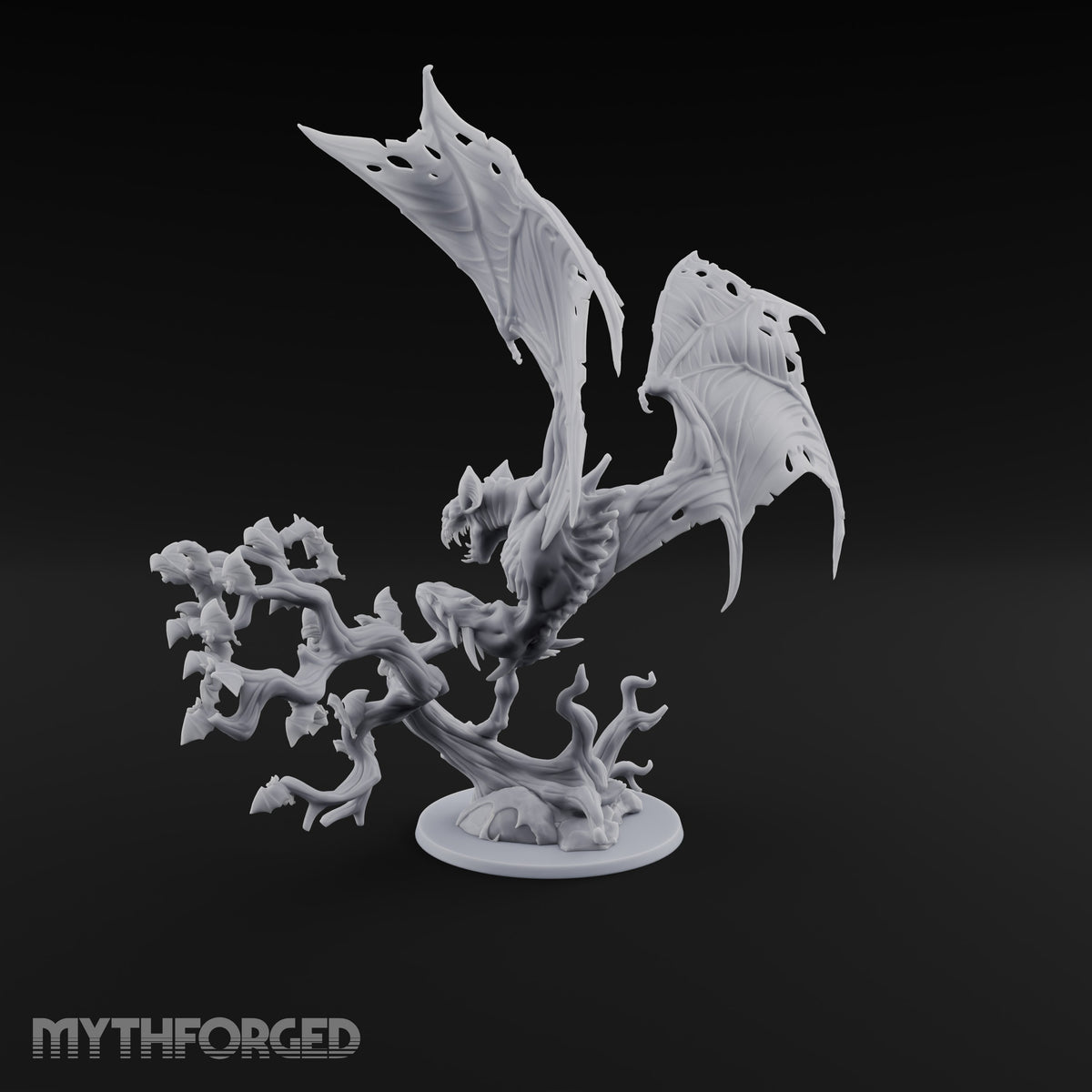 Riderless and Ravenous Vampire Spawn Winged Predator on Gnarled Tree