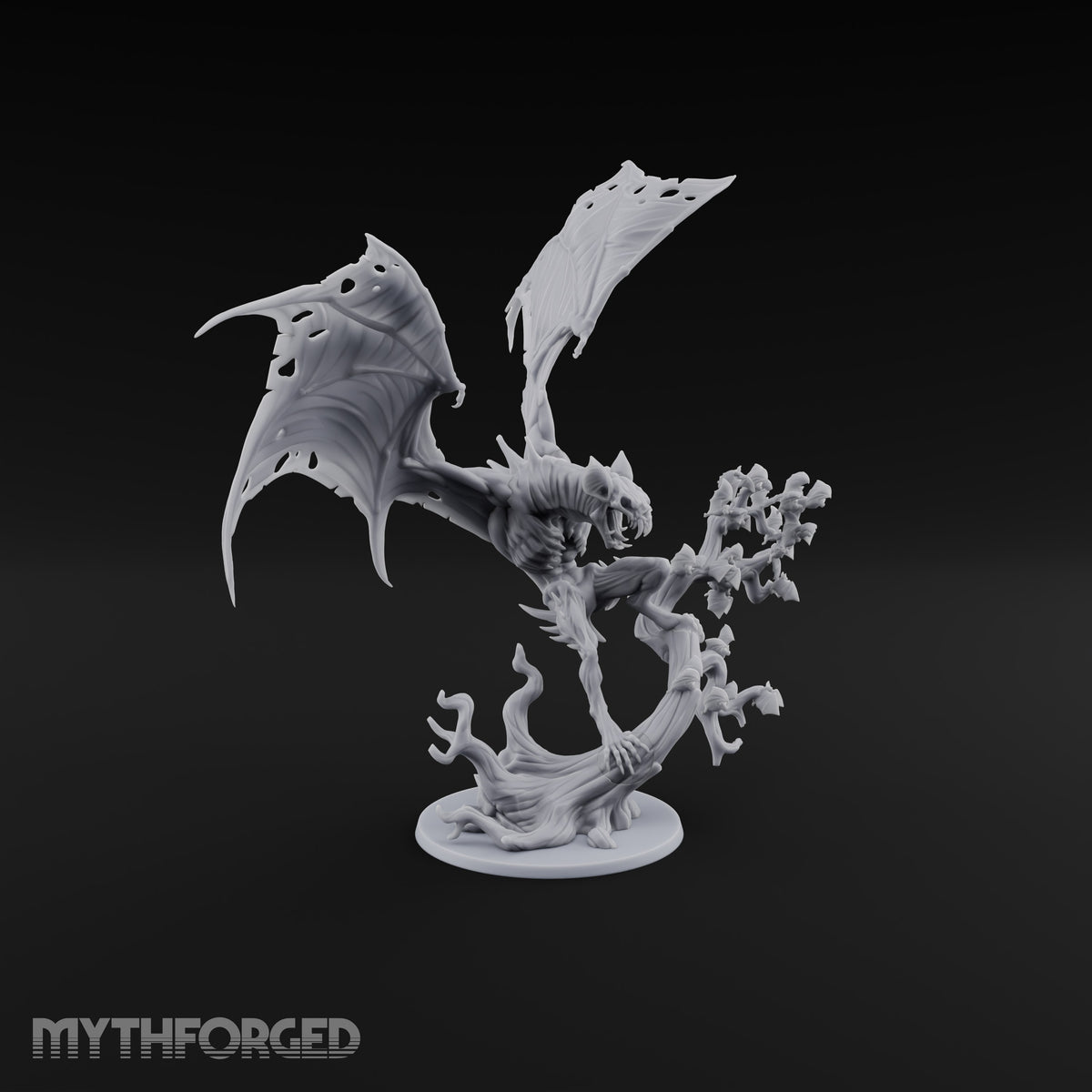 Riderless and Ravenous Vampire Spawn Winged Predator on Gnarled Tree