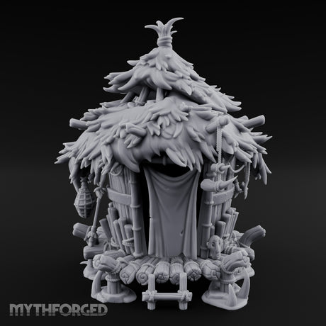 Thatch-Roofed Rope-Cluttered Tribal Bamboo Hut Miniature for Dungeons and Dragons, Pathfinder or other TTRPGs