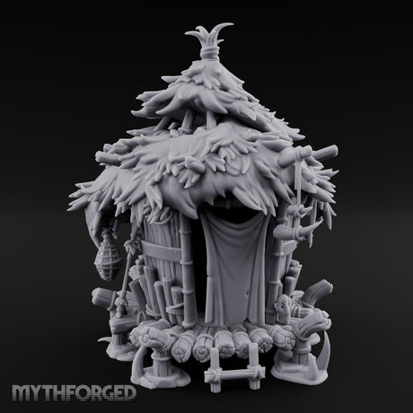 Thatch-Roofed Rope-Cluttered Tribal Bamboo Hut Miniature for Dungeons and Dragons, Pathfinder or other TTRPGs
