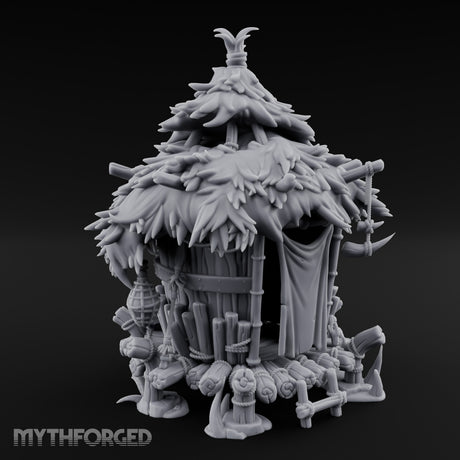 Thatch-Roofed Rope-Cluttered Tribal Bamboo Hut Miniature for Dungeons and Dragons, Pathfinder or other TTRPGs