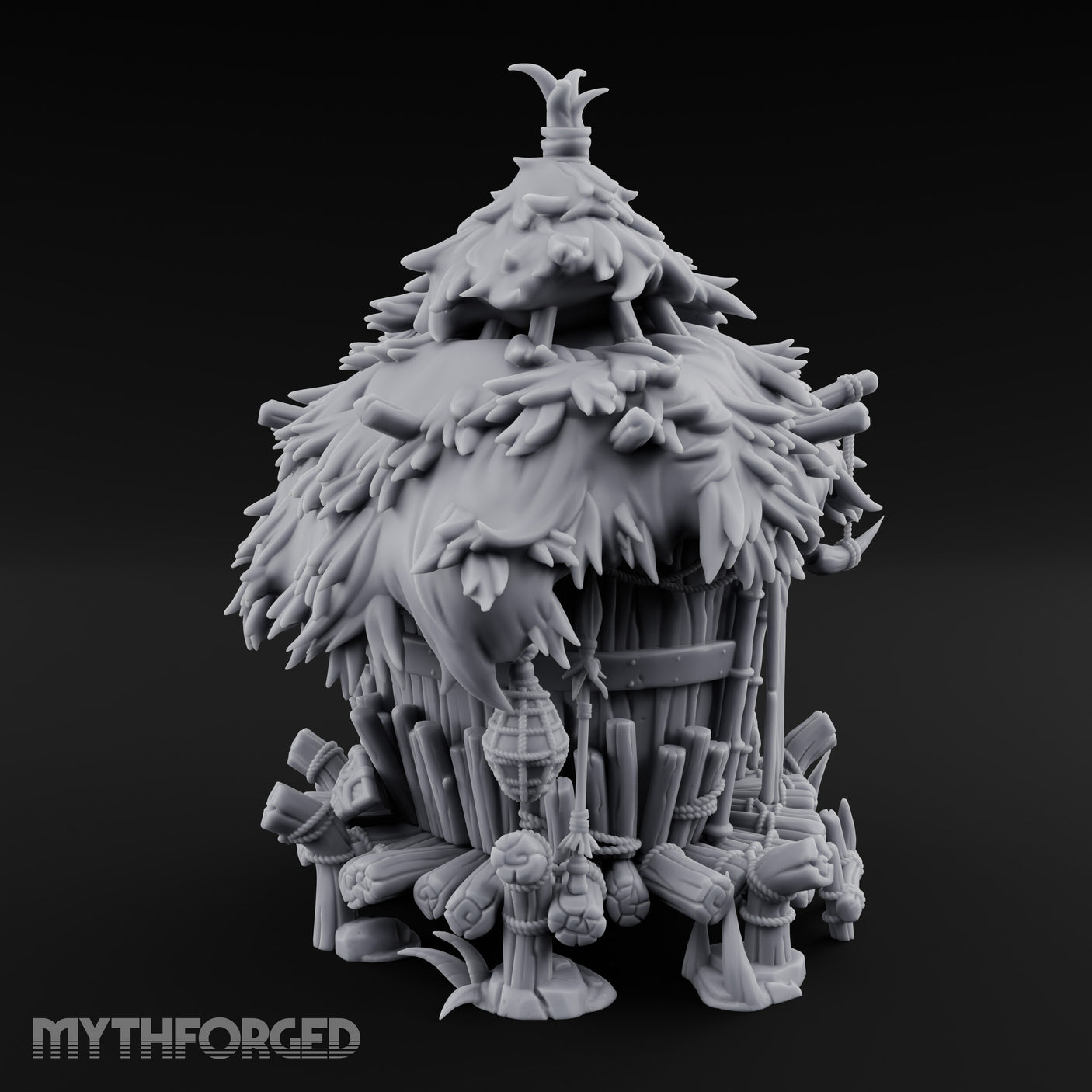 Thatch-Roofed Rope-Cluttered Tribal Bamboo Hut Miniature for Dungeons and Dragons, Pathfinder or other TTRPGs