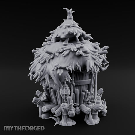 Thatch-Roofed Rope-Cluttered Tribal Bamboo Hut Miniature for Dungeons and Dragons, Pathfinder or other TTRPGs