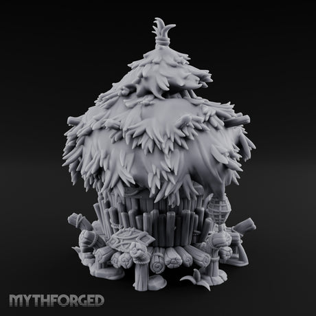 Thatch-Roofed Rope-Cluttered Tribal Bamboo Hut Miniature for Dungeons and Dragons, Pathfinder or other TTRPGs