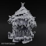 Thatch-Roofed Rope-Cluttered Tribal Bamboo Hut Miniature for Dungeons and Dragons, Pathfinder or other TTRPGs