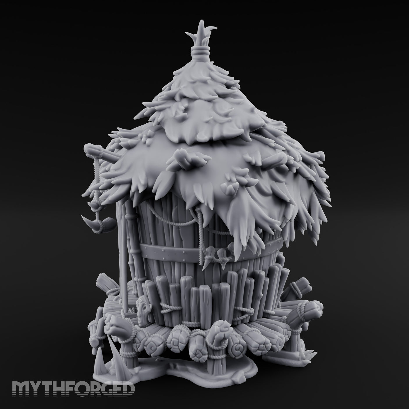 Thatch-Roofed Rope-Cluttered Tribal Bamboo Hut Miniature for Dungeons and Dragons, Pathfinder or other TTRPGs