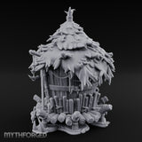 Thatch-Roofed Rope-Cluttered Tribal Bamboo Hut Miniature for Dungeons and Dragons, Pathfinder or other TTRPGs