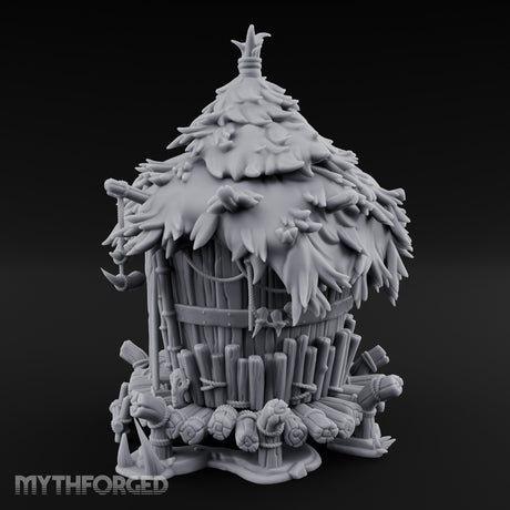 Thatch-Roofed Rope-Cluttered Tribal Bamboo Hut Miniature for Dungeons and Dragons, Pathfinder or other TTRPGs