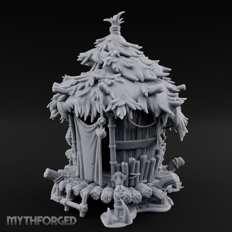 Thatch-Roofed Rope-Cluttered Tribal Bamboo Hut Miniature for Dungeons and Dragons, Pathfinder or other TTRPGs