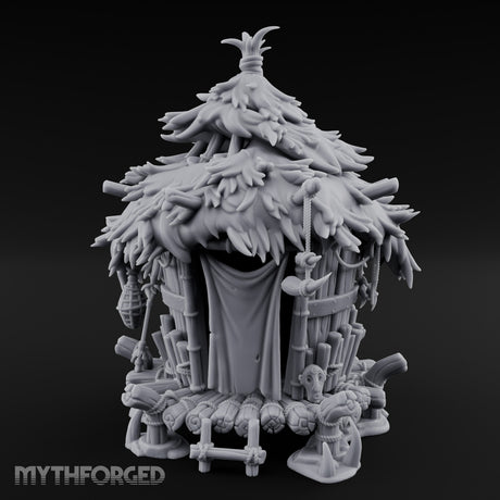 Thatch-Roofed Rope-Cluttered Tribal Bamboo Hut Miniature for Dungeons and Dragons, Pathfinder or other TTRPGs