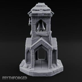 Thatched-Roof Bell-Hung Village Bell Tower Miniature for Dungeons and Dragons, Pathfinder or other TTRPGs