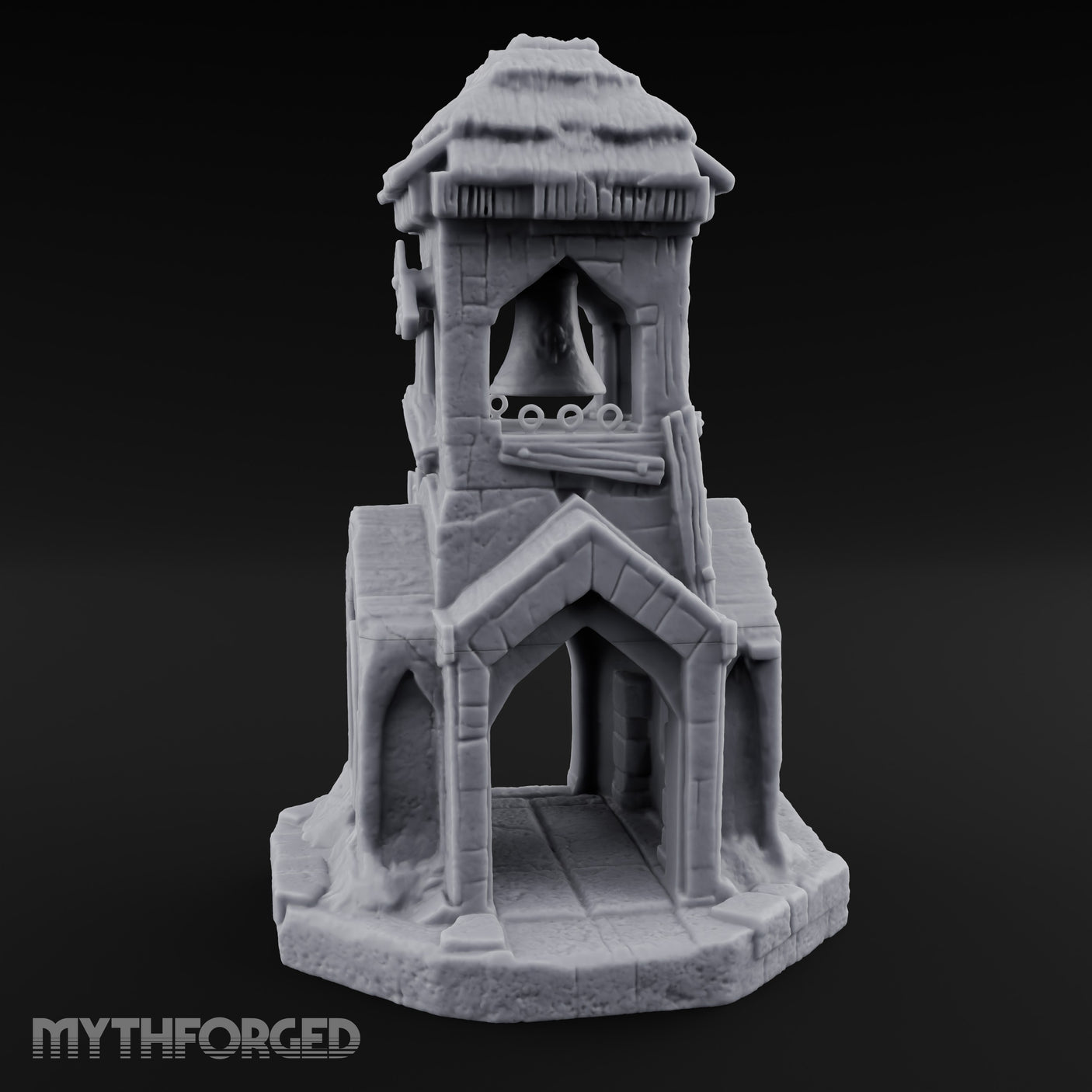 Thatched-Roof Bell-Hung Village Bell Tower Miniature for Dungeons and Dragons, Pathfinder or other TTRPGs