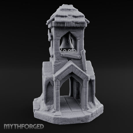 Thatched-Roof Bell-Hung Village Bell Tower Miniature for Dungeons and Dragons, Pathfinder or other TTRPGs