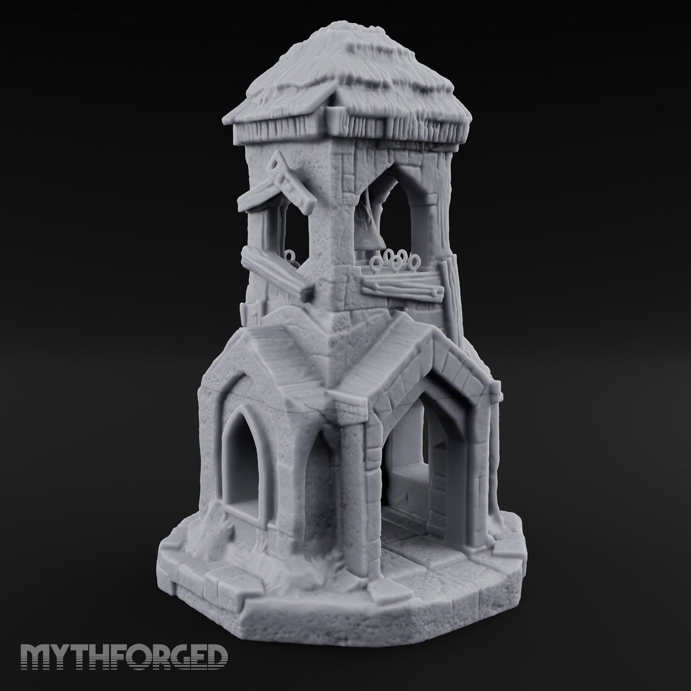 Thatched-Roof Bell-Hung Village Bell Tower Miniature for Dungeons and Dragons, Pathfinder or other TTRPGs