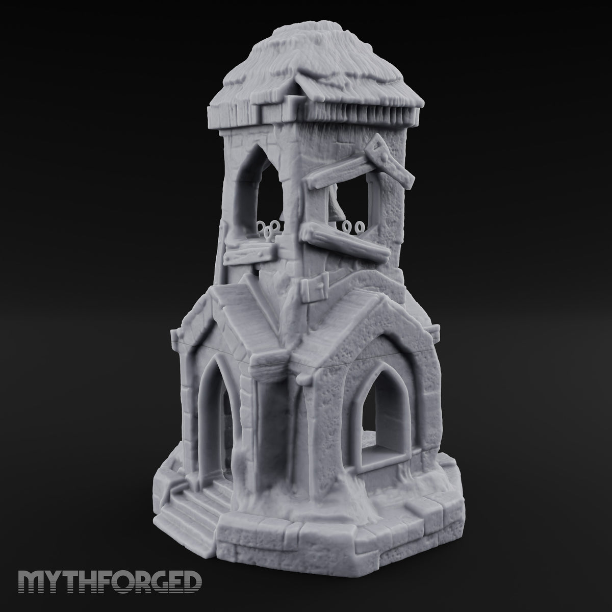 Thatched-Roof Bell-Hung Village Bell Tower Miniature for Dungeons and Dragons, Pathfinder or other TTRPGs