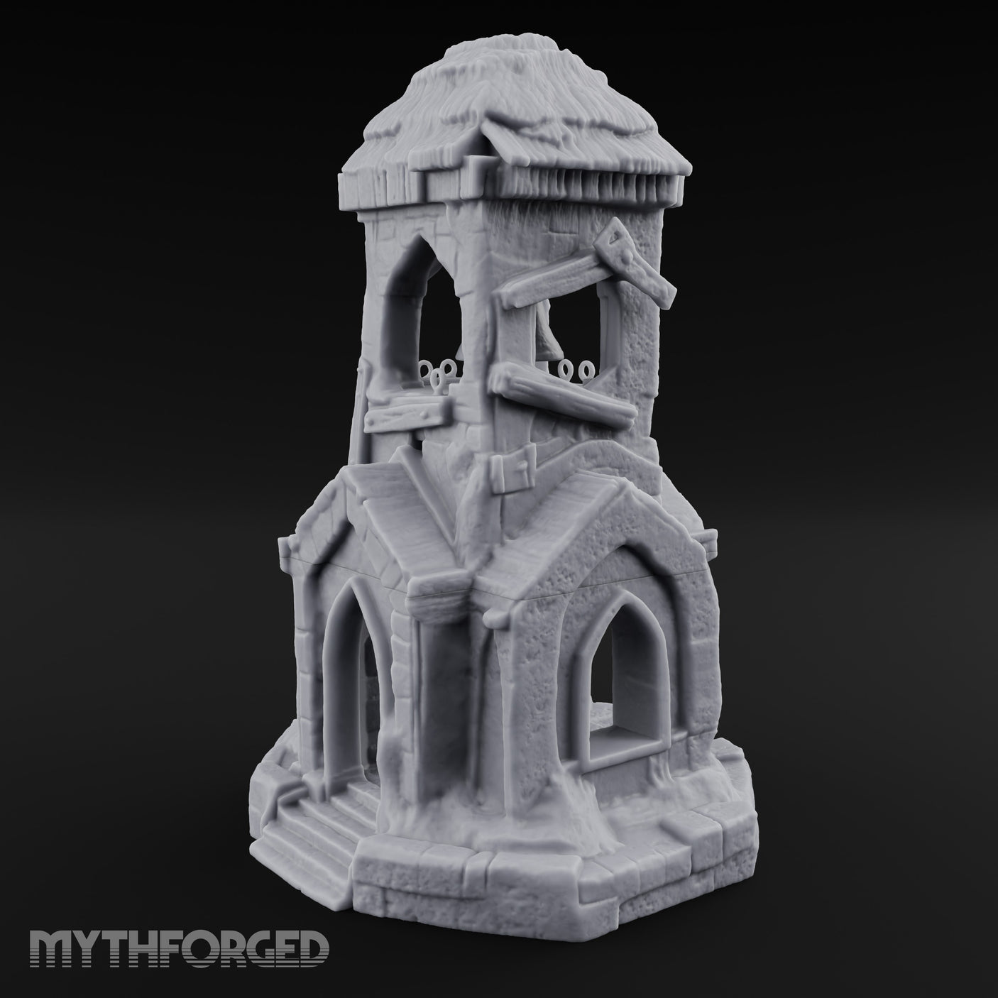 Thatched-Roof Bell-Hung Village Bell Tower Miniature for Dungeons and Dragons, Pathfinder or other TTRPGs