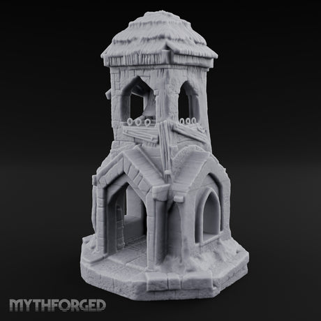 Thatched-Roof Bell-Hung Village Bell Tower Miniature for Dungeons and Dragons, Pathfinder or other TTRPGs