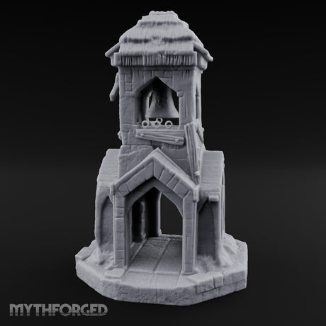 Thatched-Roof Bell-Hung Village Bell Tower Miniature for Dungeons and Dragons, Pathfinder or other TTRPGs