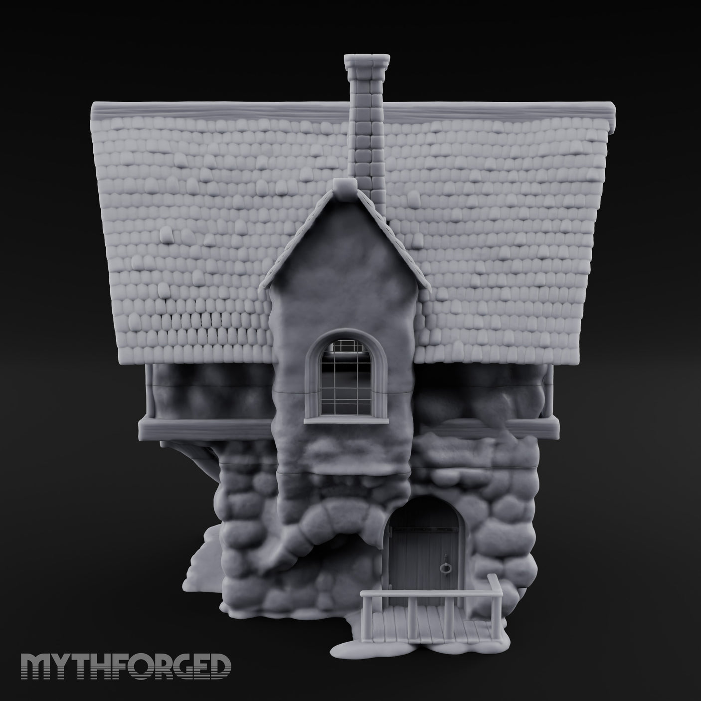 Thatched-Roof Cobblestone-Walled Village Cottage Miniature for Dungeons and Dragons, Pathfinder or other TTRPGs