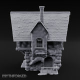 Thatched-Roof Cobblestone-Walled Village Cottage Miniature for Dungeons and Dragons, Pathfinder or other TTRPGs