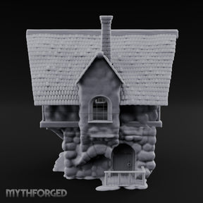 Thatched-Roof Cobblestone-Walled Village Cottage Miniature for Dungeons and Dragons, Pathfinder or other TTRPGs