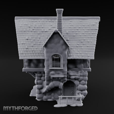 Thatched-Roof Cobblestone-Walled Village Cottage Miniature for Dungeons and Dragons, Pathfinder or other TTRPGs