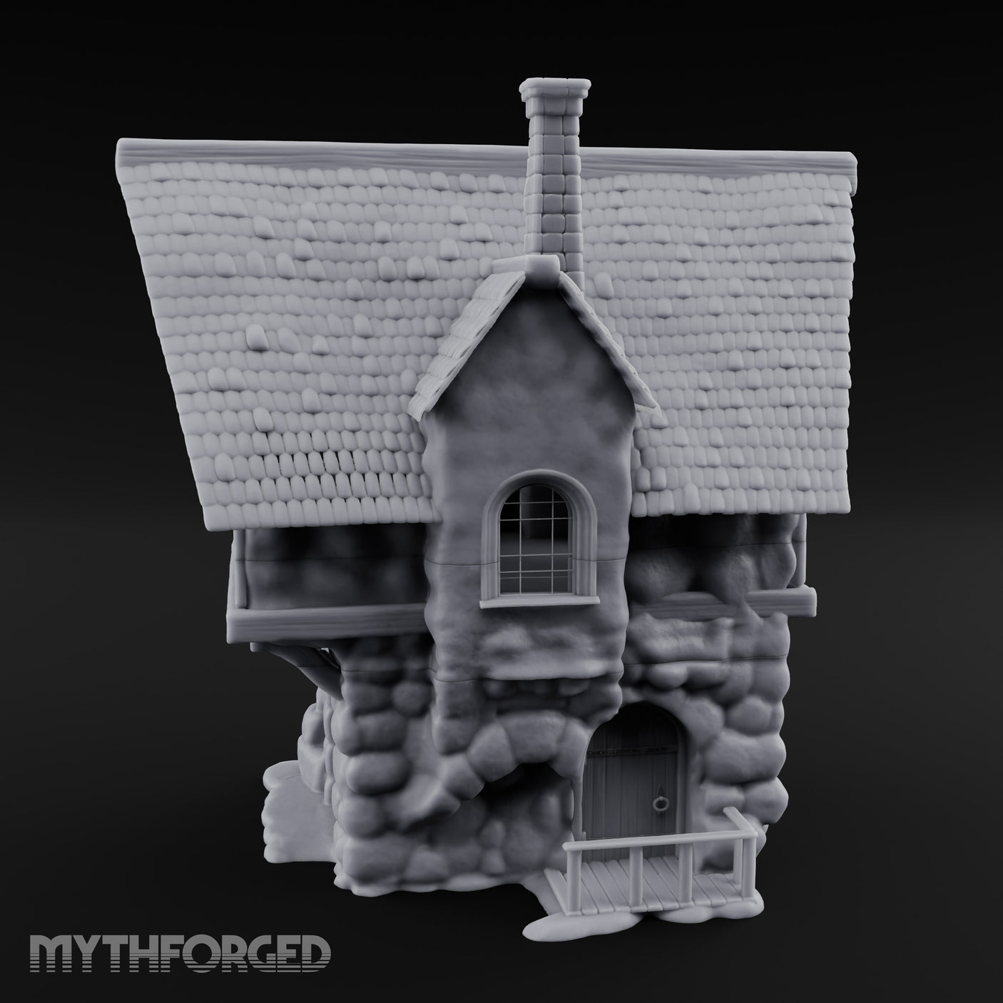 Thatched-Roof Cobblestone-Walled Village Cottage Miniature for Dungeons and Dragons, Pathfinder or other TTRPGs