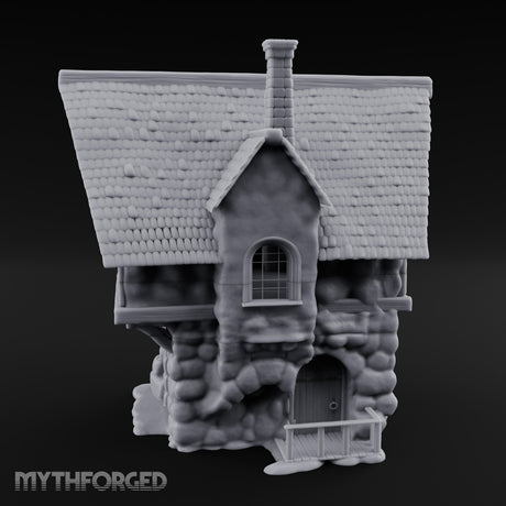 Thatched-Roof Cobblestone-Walled Village Cottage Miniature for Dungeons and Dragons, Pathfinder or other TTRPGs