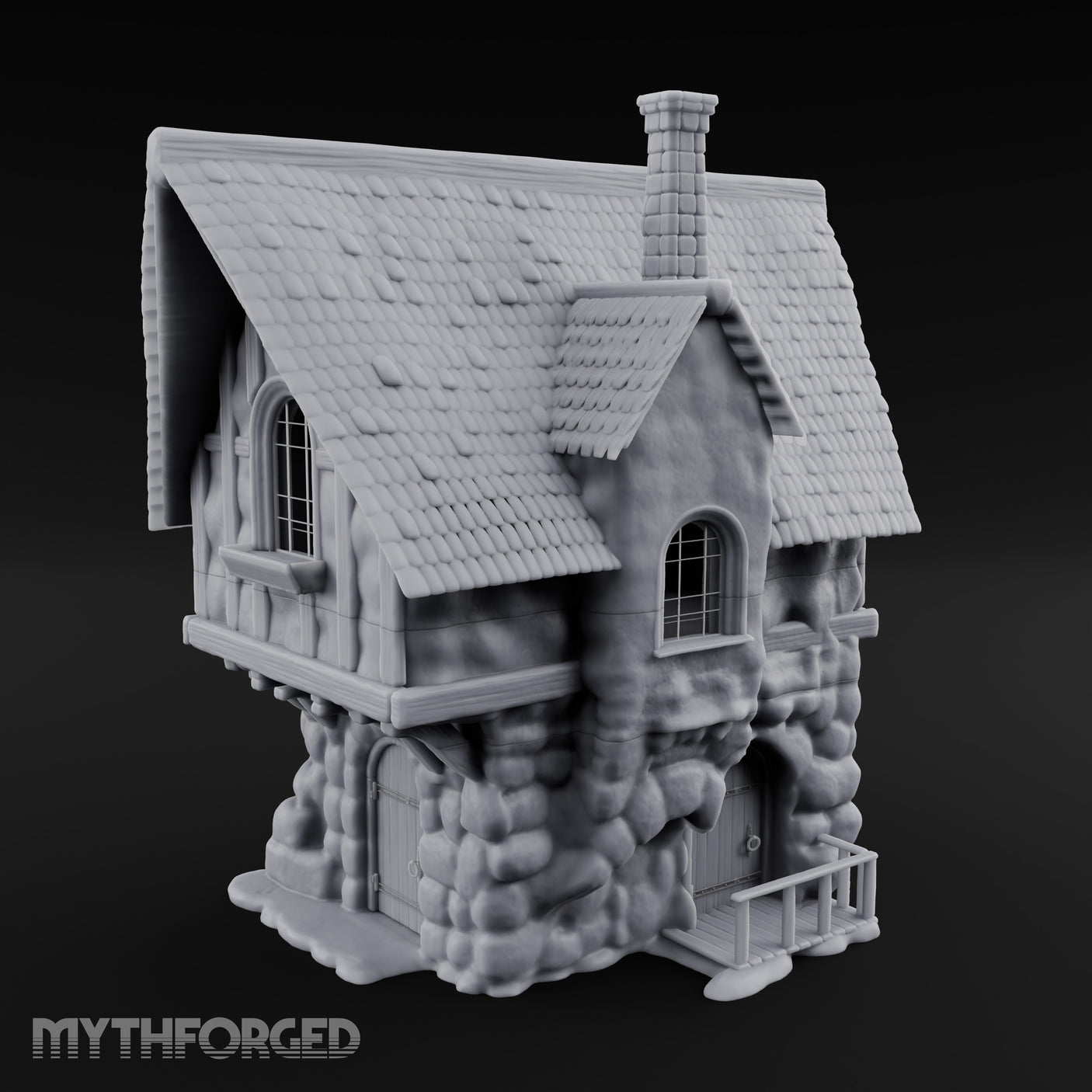 Thatched-Roof Cobblestone-Walled Village Cottage Miniature for Dungeons and Dragons, Pathfinder or other TTRPGs