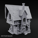 Thatched-Roof Cobblestone-Walled Village Cottage Miniature for Dungeons and Dragons, Pathfinder or other TTRPGs
