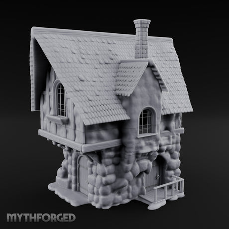 Thatched-Roof Cobblestone-Walled Village Cottage Miniature for Dungeons and Dragons, Pathfinder or other TTRPGs