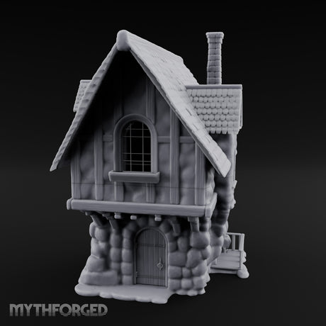 Thatched-Roof Cobblestone-Walled Village Cottage Miniature for Dungeons and Dragons, Pathfinder or other TTRPGs