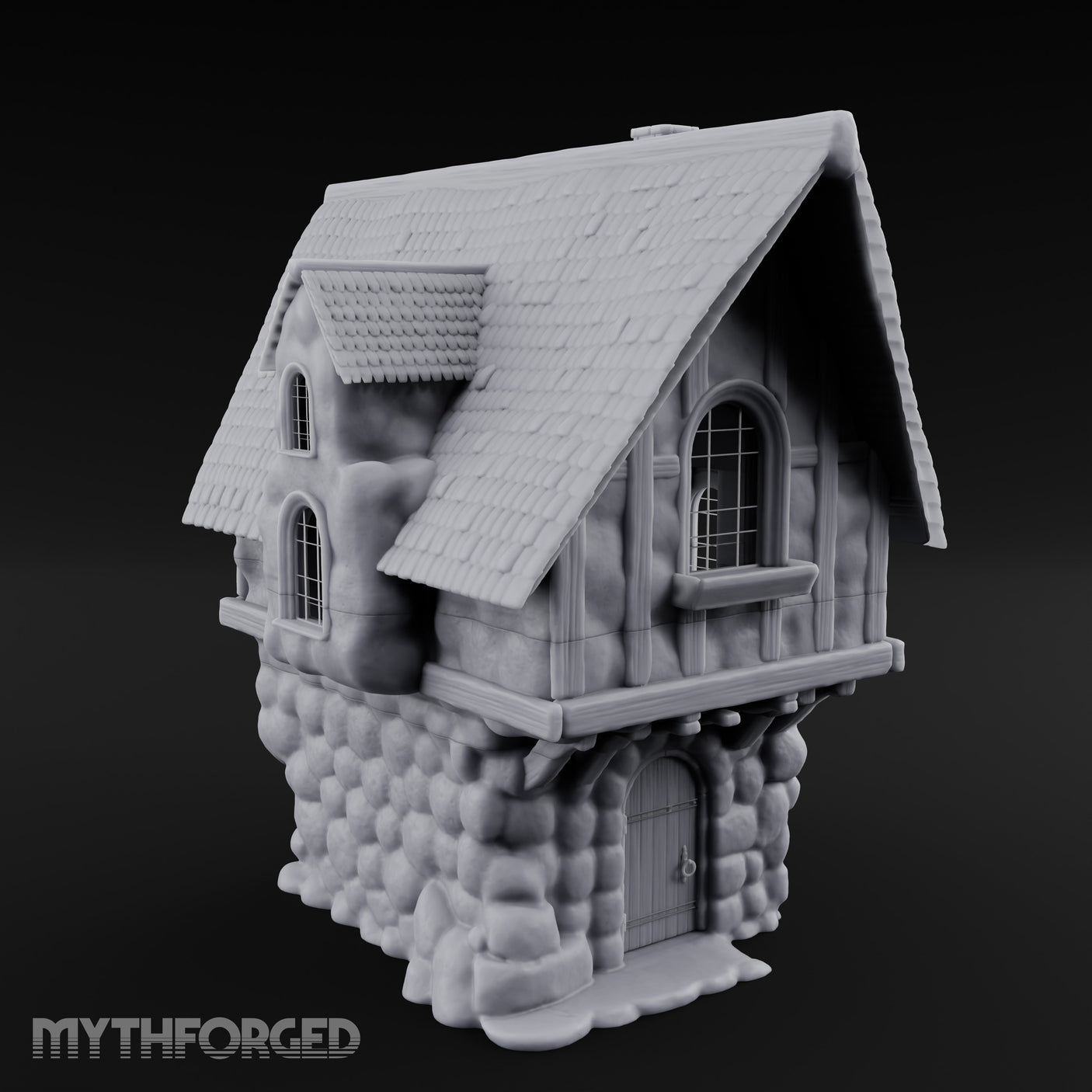 Thatched-Roof Cobblestone-Walled Village Cottage Miniature for Dungeons and Dragons, Pathfinder or other TTRPGs