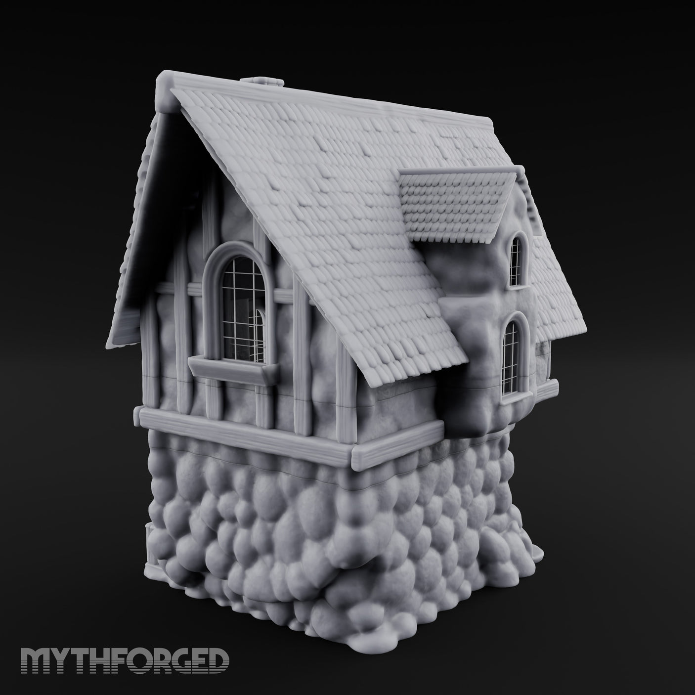 Thatched-Roof Cobblestone-Walled Village Cottage Miniature for Dungeons and Dragons, Pathfinder or other TTRPGs