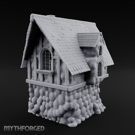 Thatched-Roof Cobblestone-Walled Village Cottage Miniature for Dungeons and Dragons, Pathfinder or other TTRPGs