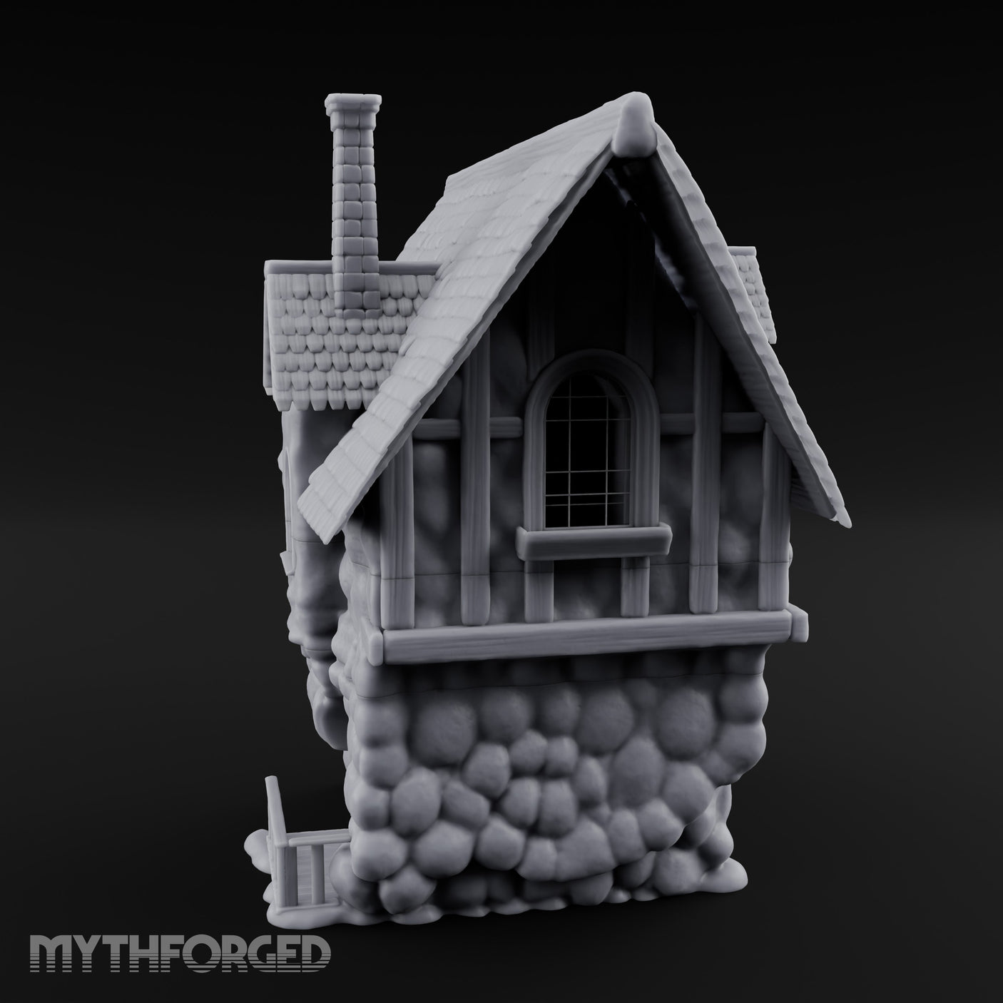 Thatched-Roof Cobblestone-Walled Village Cottage Miniature for Dungeons and Dragons, Pathfinder or other TTRPGs