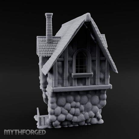 Thatched-Roof Cobblestone-Walled Village Cottage Miniature for Dungeons and Dragons, Pathfinder or other TTRPGs