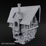 Thatched-Roof Cobblestone-Walled Village Cottage Miniature for Dungeons and Dragons, Pathfinder or other TTRPGs