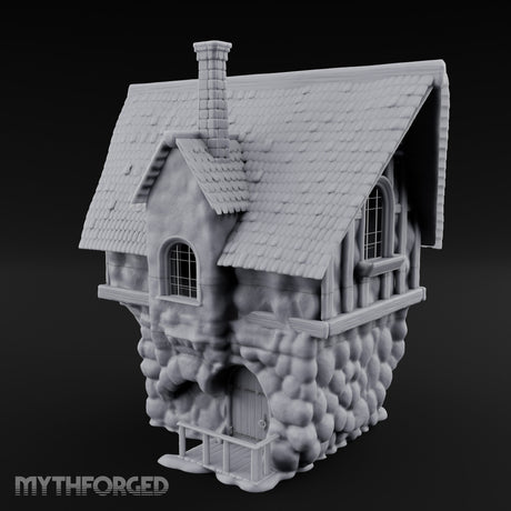 Thatched-Roof Cobblestone-Walled Village Cottage Miniature for Dungeons and Dragons, Pathfinder or other TTRPGs