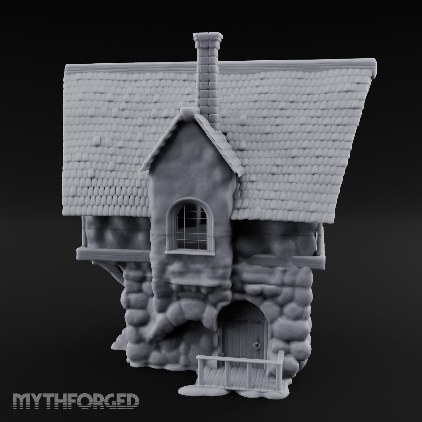 Thatched-Roof Cobblestone-Walled Village Cottage Miniature for Dungeons and Dragons, Pathfinder or other TTRPGs