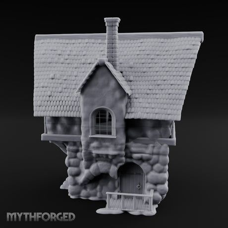 Thatched-Roof Cobblestone-Walled Village Cottage Miniature for Dungeons and Dragons, Pathfinder or other TTRPGs