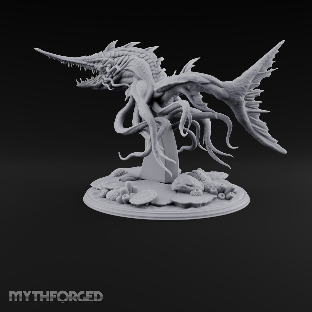 Older Than the Wreck Aboleth Swordfish-Snouted Tentacled Sea Horror on Coral Base