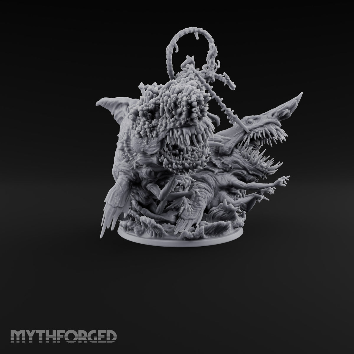 Two Maws, One Message Human Herald with Twin Maw Demons