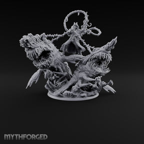 Two Maws, One Message Human Herald with Twin Maw Demons