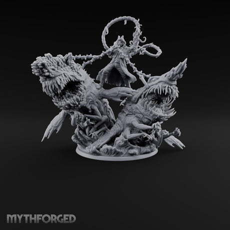 Two Maws, One Message Human Herald with Twin Maw Demons