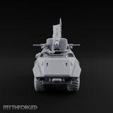 Saber Out, Skull Flying Human Officer and Gas-Masked Crew in Armoured Half-Track with Rotary Cannon — Command Transport