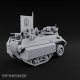 Saber Out, Skull Flying Human Officer and Gas-Masked Crew in Armoured Half-Track with Rotary Cannon — Command Transport